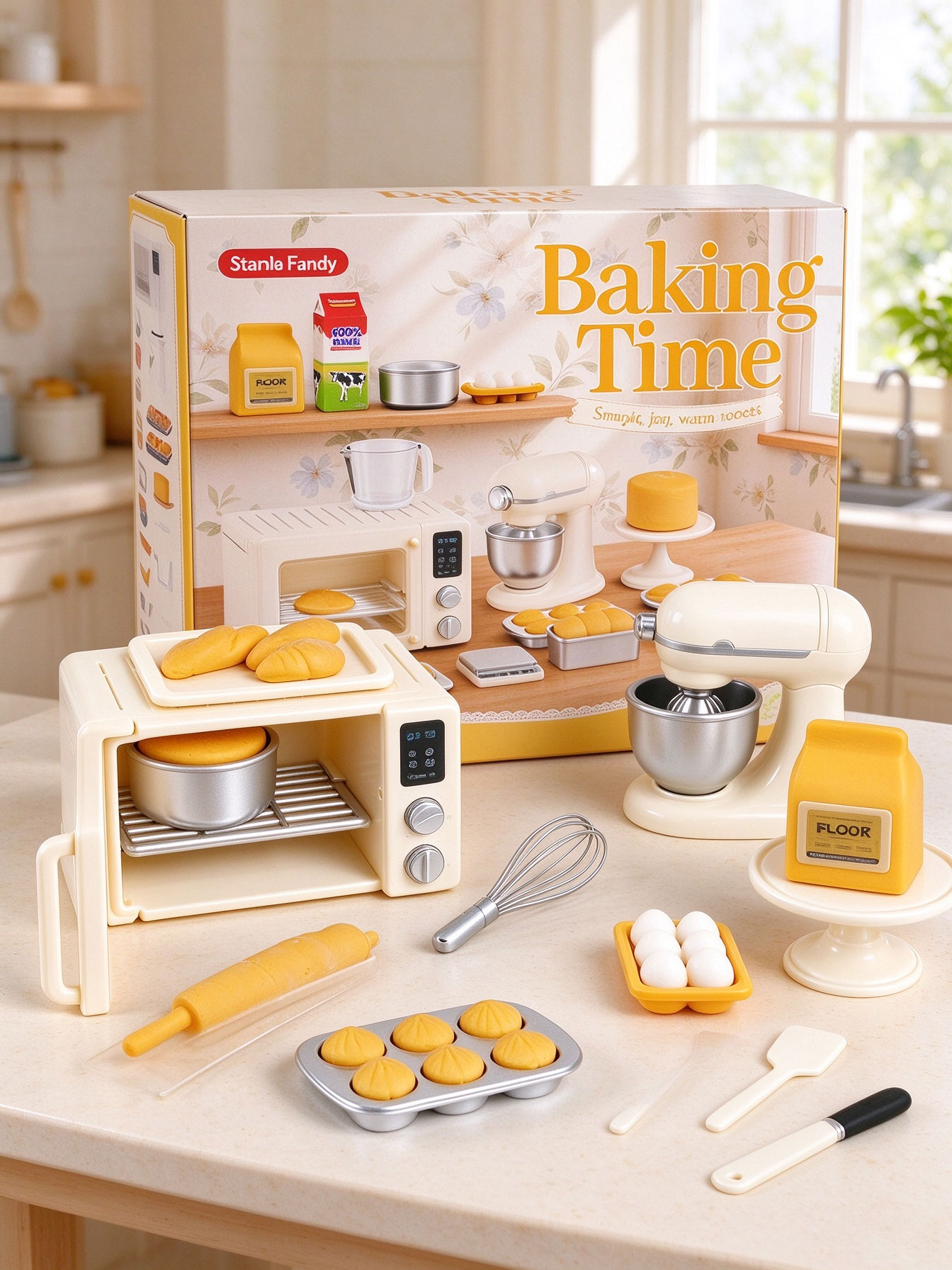 Kids Outdoor Kitchen Accessories - ชุดของเล่นจำลองการทำขนมขนาดเล็ก ชุดครัวบ้านตุ๊กตา เตาอบจิ๋วและอุปกรณ์ทำขนม ชุดของเล่นจำลองอาหารขนมปังสำหรับเด็ก